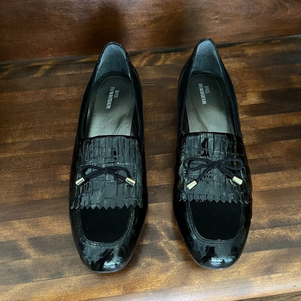 Ros Hommerson Teresa Black Pattern Leather Slip-On Loafers Timeless Preppy 8